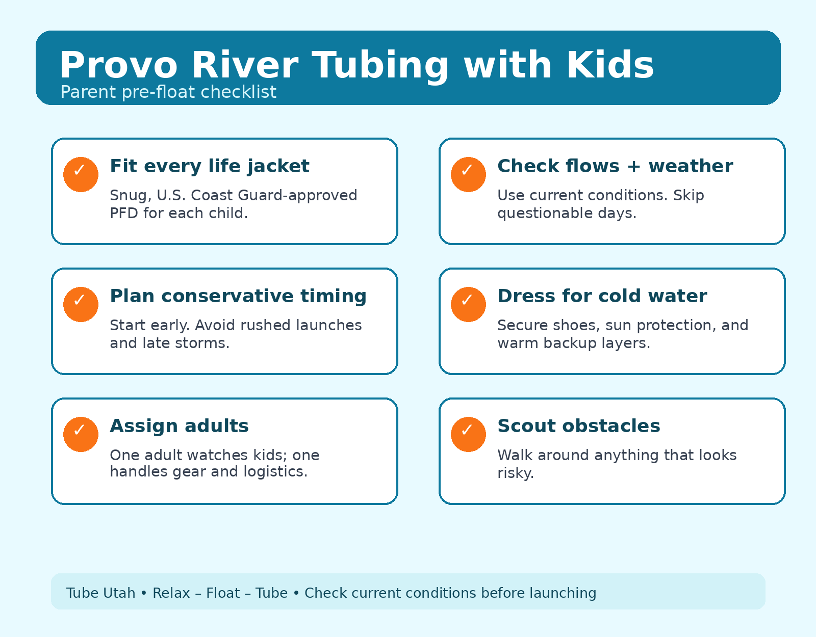 Clean Provo River tubing with kids parent safety checklist
