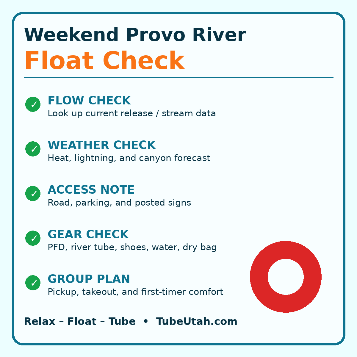 Provo River weekend float checklist for flow weather access gear and group planning